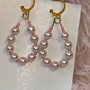 Elegant Pink and Gold Pearl Hoop Earrings